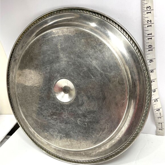 Vintage Silver Plated Serving Tray With Ornate Design & Integrated Dip Bowl C107 - Picture 6 of 6